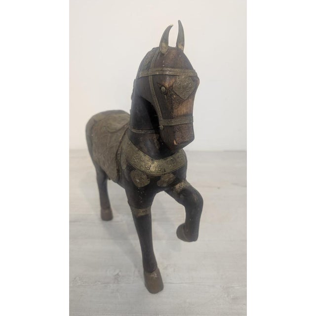 Indian Wooden Ceremonial Horse with Brass from Charles Mareck, 1920s For Sale - Image 4 of 18