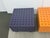 Purple + Orange Peg Board Storage Tables on Casters, Set of Two For Sale - Image 9 of 12