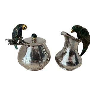 Los Castillo Silver Plate Creamer, Sugar Bowl and Matching Ladle For Sale