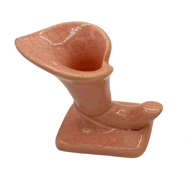 1950s Mid-Century Modern Pink Calla Lilly Horn Shaped Ceramic Vase, Pair For Sale In Los Angeles - Image 6 of 8