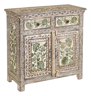 Oriental Cream Floral Cabinet, 1940s