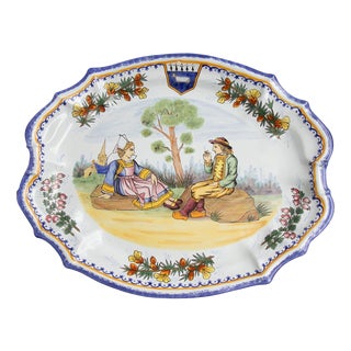 French Oval Platter by Prestige Porquier Beau Henriot Quimper, 1900 For Sale