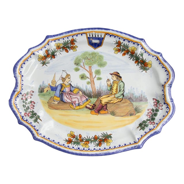French Oval Platter by Prestige Porquier Beau Henriot Quimper, 1900 For Sale
