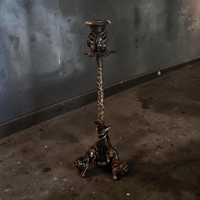 Arthur Court Vintage Arthur Court Candle Opera Figural Lion & Serpent Candlestick, 12.5” For Sale - Image 4 of 12