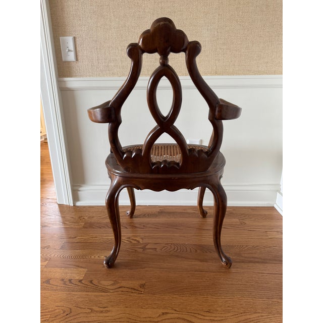 Mid 20th Century Italian Venetian Regency Carved Wood and Cane Armchair For Sale - Image 4 of 8