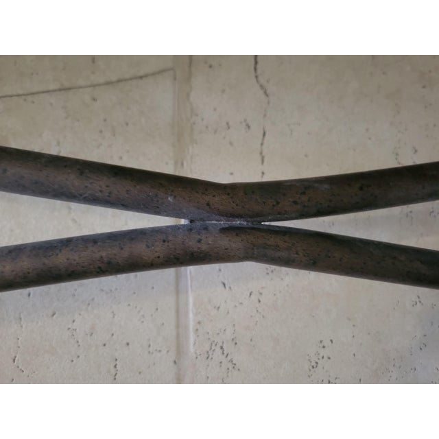 1970s Vintage Faux‑Bamboo Metal Console Table With Glass Top For Sale - Image 5 of 12