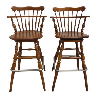 Vintage Ethan Allen Maple Bar Stools -A Pair For Sale