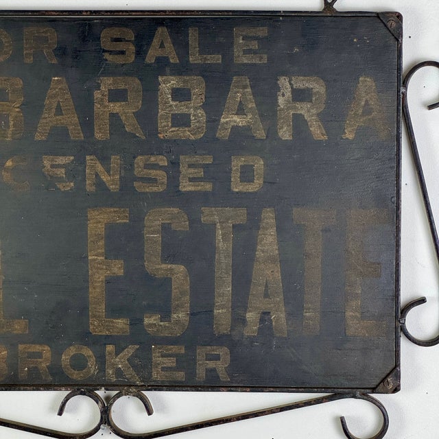 Antique Hand Painted Wood Real Estate Sign in Wrought Iron Scroll Design Frame For Sale - Image 12 of 12