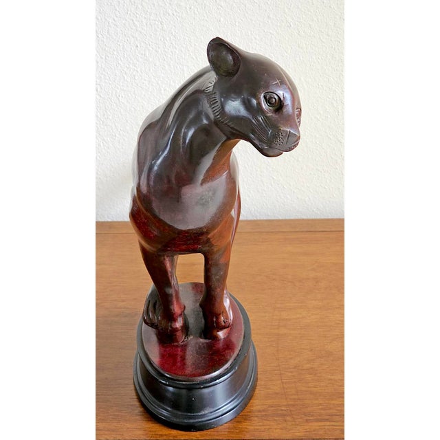 1970s Art Deco Style Patinated Bronze Charging Panther Sculpture on Tiered Base – Hollywood Regency Statement Piece For Sale - Image 5 of 17