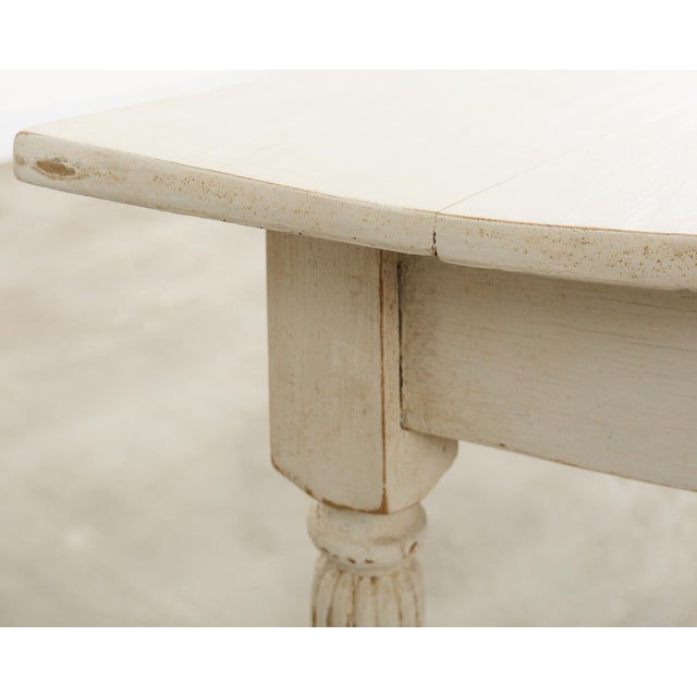 Wood Pair of Swedish Gustavian Style Painted Pine Demilune Consoles For Sale - Image 7 of 12