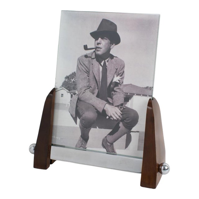 Art Deco Machine Age Chrome and Wood Picture Frame For Sale