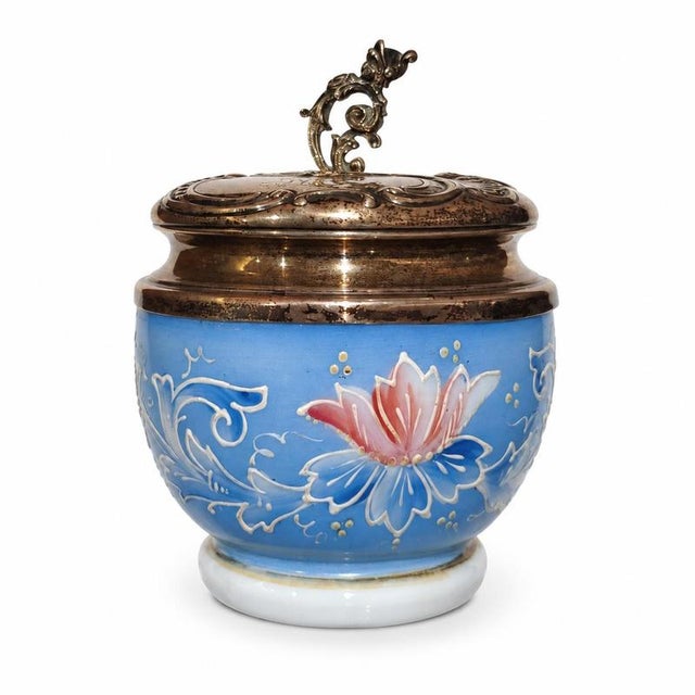 19th Century Opaline Glass and Silver Dressing Jar For Sale - Image 4 of 9