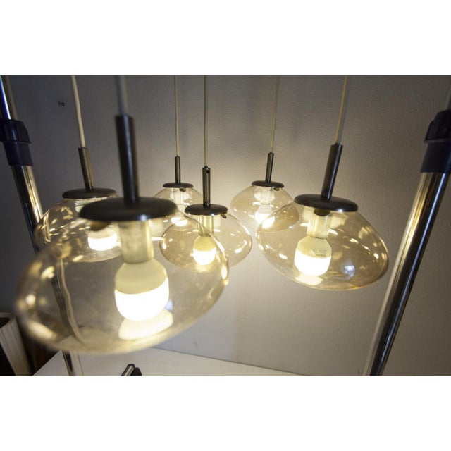 Six-Drop Waterfall Chandelier in Light Smoked Glass, 1960s For Sale - Image 4 of 18