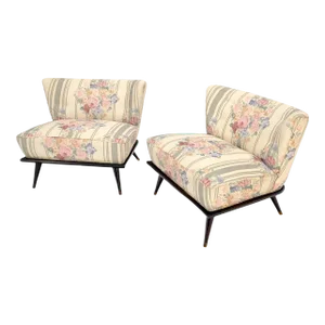 Pair of Wide Fan Back Shape Cone Leg Lounge Chairs