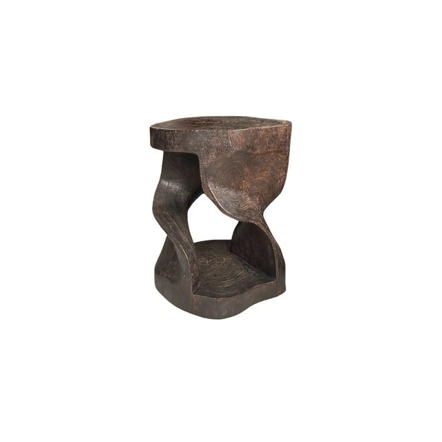 Sculptural Stool Carved From Solid Mango Wood Modern Organic For Sale - Image 6 of 6
