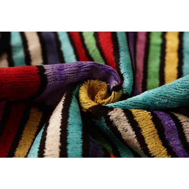 Mid-Century Modern The Vibrant Multi-Color Geometric Silk Velvet Pillow - 20" X 20" For Sale - Image 3 of 8