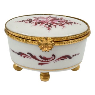 Vintage Limoges France Hand Painted Rose and Gold Footed Trinket Box For Sale