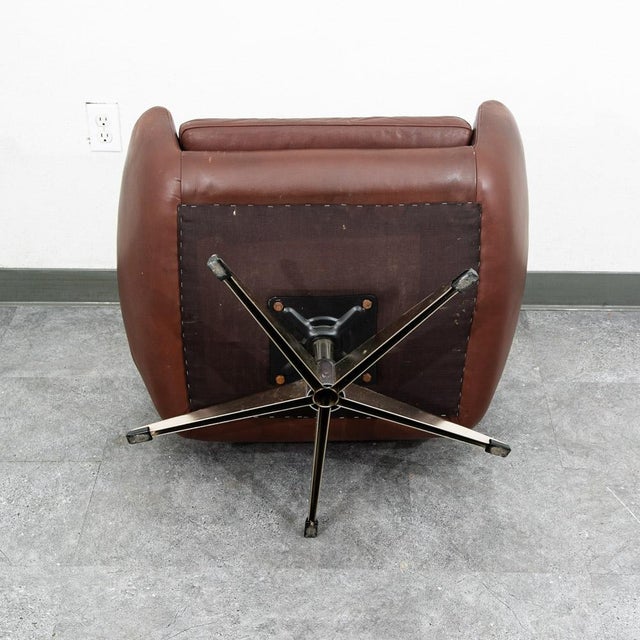 Metal Mid Century Danish Modern Lounge Chairs Swivel Brown Leather Armchair Vintage Vg For Sale - Image 7 of 12