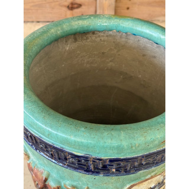 Early 20th Century Chinese Shiwan Turquoise Glazed Umbrella Stand With Bamboo & Calligraphy For Sale - Image 11 of 12