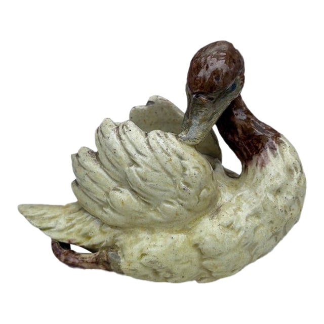 Small French Majolica Swan Jardiniere Circa 1890 For Sale