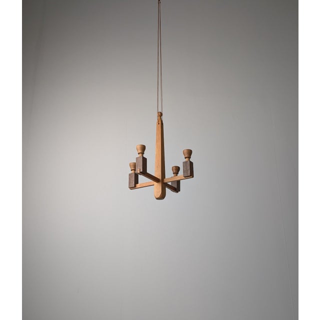 Art Deco Danish Wooden Candle Chandelier, 1970s For Sale - Image 11 of 17
