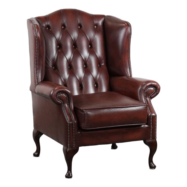Chesterfield Wing Chair in Cowhide Leather For Sale