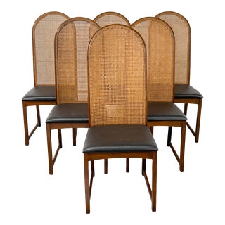 Milo Baughman for Directional High Cane Back Chairs in Walnut - Set of 6 For Sale