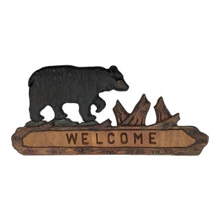Large Adirondack 'Welcome' Wood Sign For Sale
