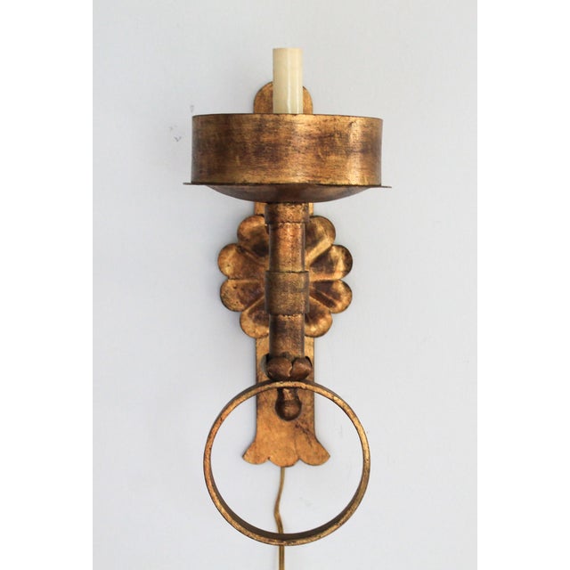 Mid 20th Century Vintage Electrified Gilded Wall Sconce For Sale - Image 5 of 12