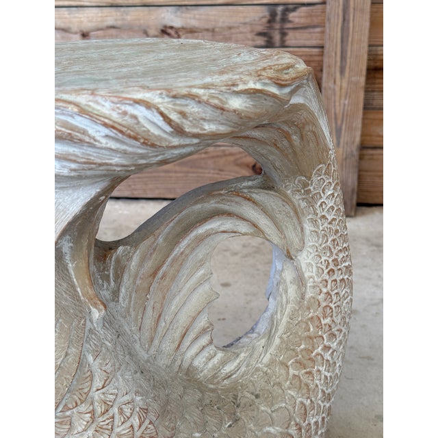 Plastic Vintage Coastal Regency Resin Koi Fish Side Table or Garden Stool For Sale - Image 7 of 12