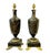 Pair of French Neoclassical Patinated Bronze and Marble Urn Vases in the Greco-Roman tradition. Each urn displays a tall,...