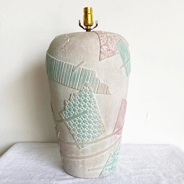 Postmodern Ceramic Pink Tan and Green Table Lamp by Bon Art For Sale - Image 10 of 10