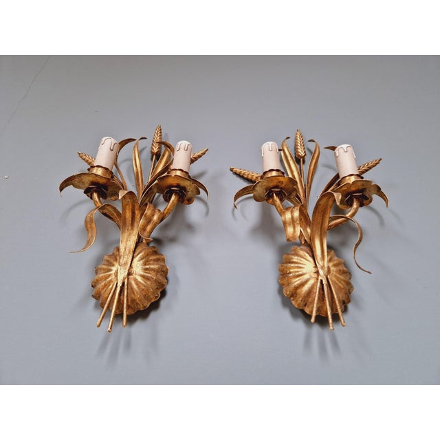 Wall Lights in Gilt Metal, Florence, Italy, 1970s, Set of 2 For Sale - Image 5 of 14