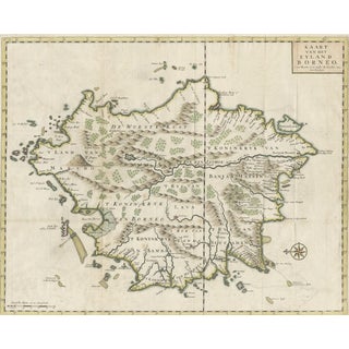 Antique Map of Borneo Kalimantan Indonesia and Sabah Malaysia and Brunei For Sale