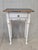 Shabby Chic Antique Pine Nightstands Painted White With Gray Banding and Black Tops - A Pair For Sale - Image 3 of 17