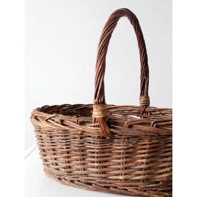 Vintage Wicker Gathering Basket For Sale - Image 4 of 14
