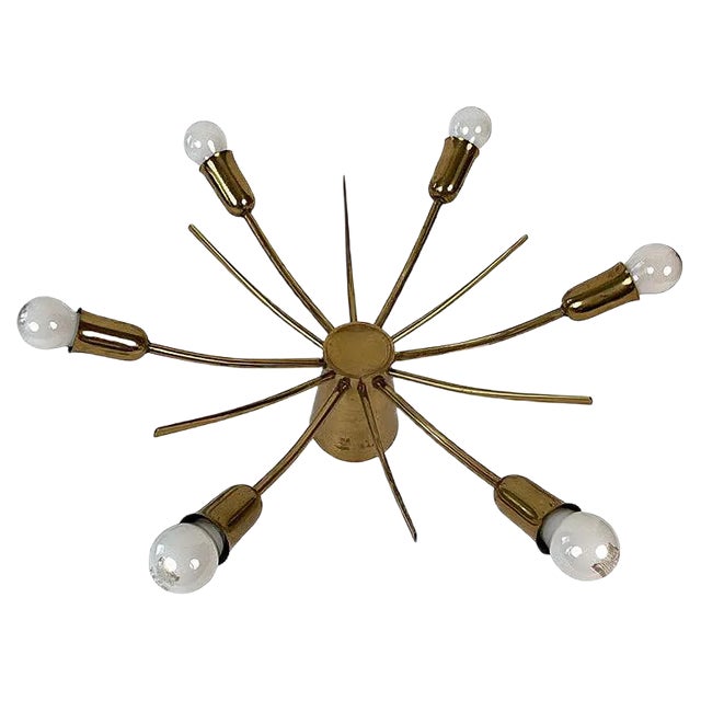Mid-Century Sun Brass Ceiling Lamp, 1950s For Sale