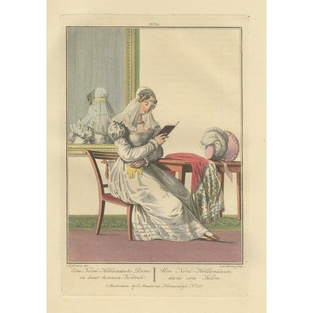 Maaskamp, North Holland Lady in Her Drawing Room, Dutch Costume, 1820, Engraving For Sale - Image 9 of 9