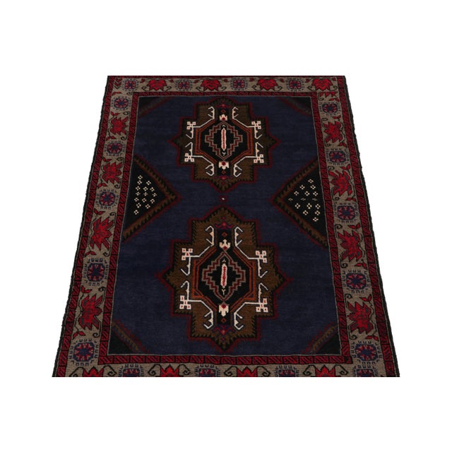 Tribal Rug & Kilim’s Baluch Tribal Rug in Navy Blue With Chocolate Brown Medallions For Sale - Image 3 of 8