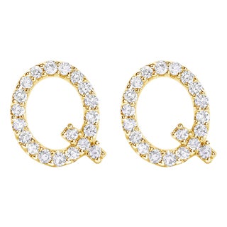 10K Yellow Gold 1/10 Cttw Diamond 'Q' Initial Stud Earring For Sale