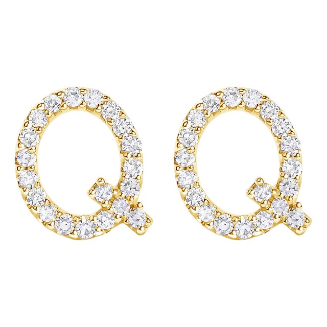 10K Yellow Gold 1/10 Cttw Diamond 'Q' Initial Stud Earring For Sale