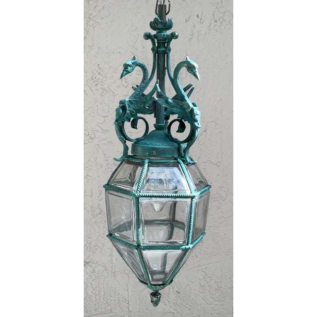 Bronze Antique Neoclassical Bronze Hanging Lantern / Pendent With Ornate Swan Motif For Sale - Image 8 of 17
