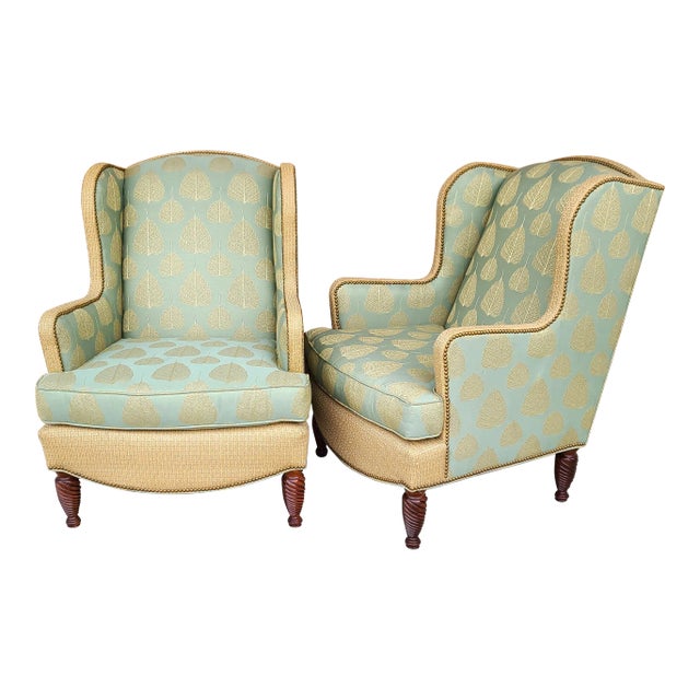 Pair of Substantial Chippendale Wingback Armchairs by Hekman For Sale