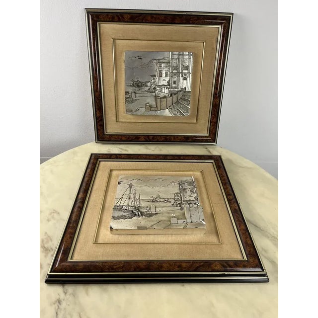 Three-Dimensional Vintage Paintings Patinated Silver, Italy, 70s, 1970s, Set of 2 For Sale - Image 10 of 10
