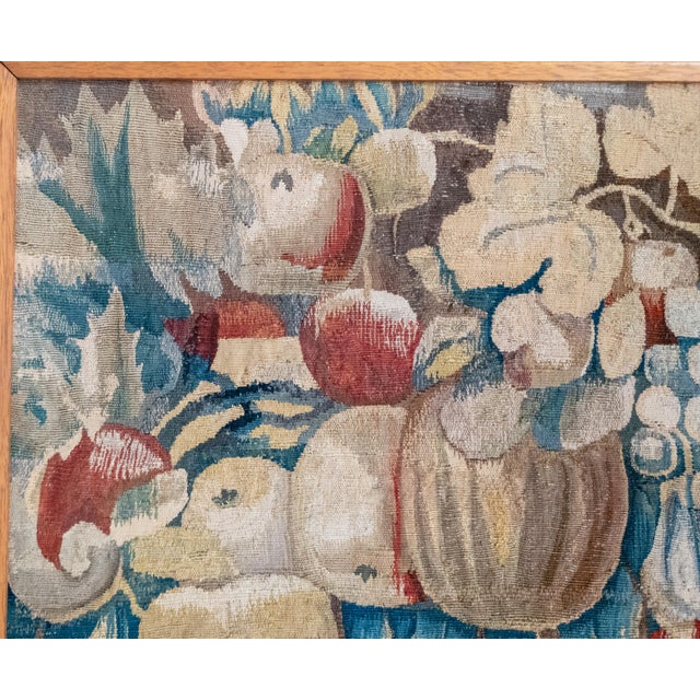 Wood 17th or 18th Century French Flemish Aubusson Tapestry Still Life Fragment in Frame For Sale - Image 7 of 12