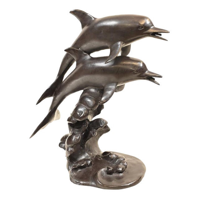 Bronze Dolphins Leaping Through Water Figurine For Sale