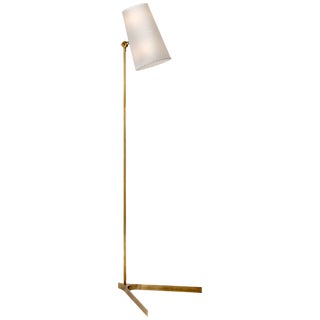 AERIN for Visual Comfort Signature Arpont Floor Lamp in Hand-Rubbed Antique Brass with Parchment Stitched Shade For Sale