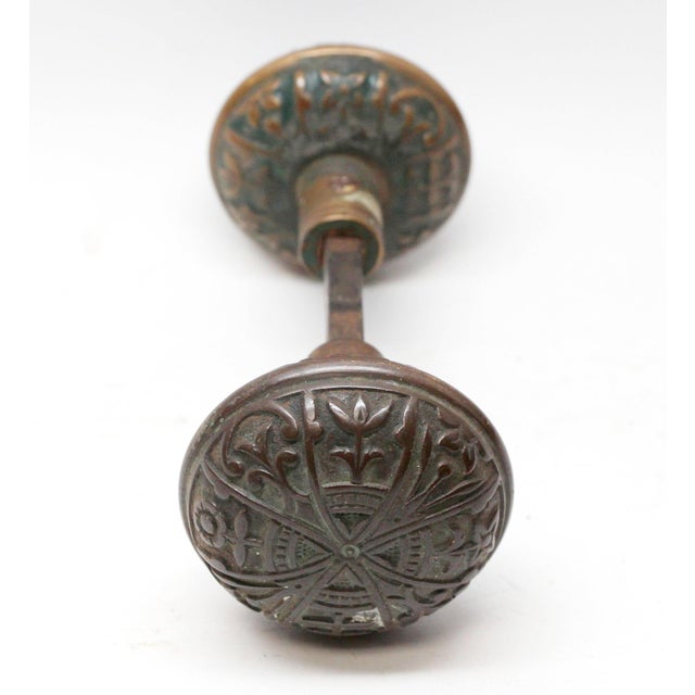 Antique 1890s Bronze Lockwood Vernacular Entry Door Knobs For Sale - Image 4 of 5