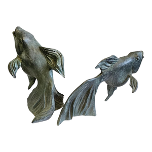 1950s Japanese Art Bronze Fly Koi Fish Garden Sculptures - Set of 2