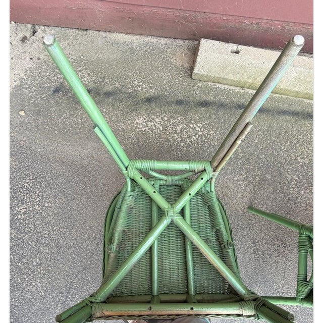 1940s Original Painted Mint Green Wicker Chairs -Pair For Sale In Los Angeles - Image 6 of 8